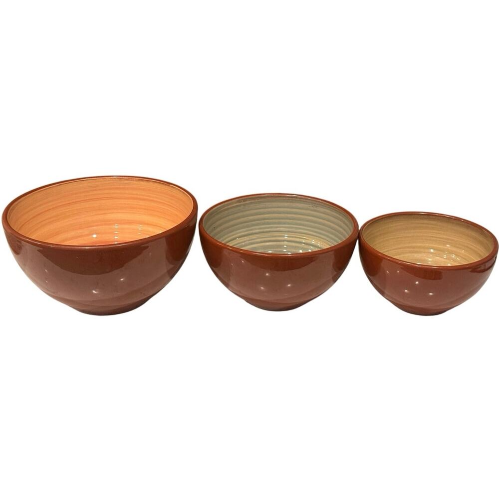 Val Do Sol Terracotta Nesting Bowls Set of 3 Made In Portugal Glazed Rustic